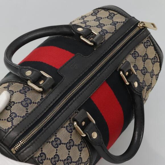 GUCCI GG Canvas Sherry Line Hand Bag Pvc Navy Gold - Picture 6 of 16